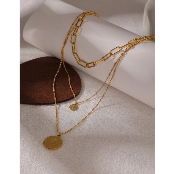 18K Gold Plated Queen Elizabeth Vintage Coin Link Chain Triple Layer Necklace - Picture 4 of 7